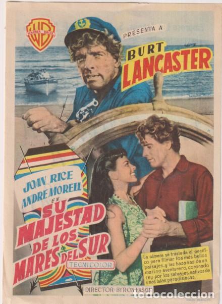 Cine: Su majestad de los mares del sur. Sencillo de WB. Cines arenas y liceo. 1955