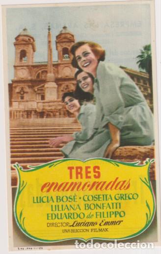 Cine: Tres enamoradas. Sencillo de Filmax. Cines liceo y Alb&eacute;niz. 1955. IMPECABLE