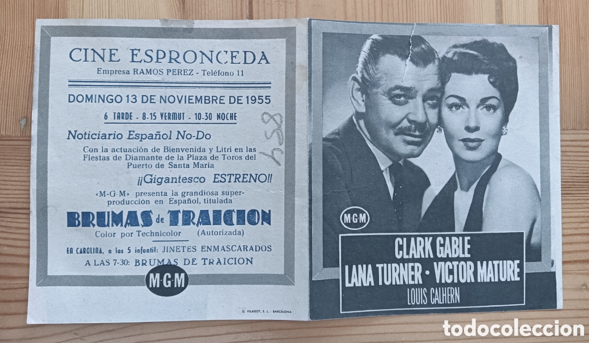 Cine: BRUMAS DE TRAICI&Oacute;N -CLARK GABLE, LANA TURNER,VICTOR MATURE- CON PUBLICIDAD