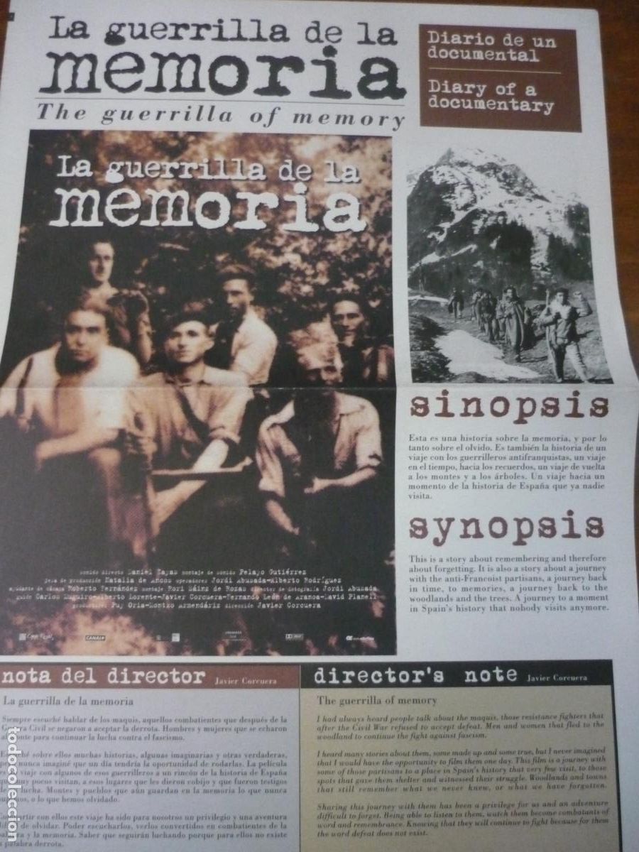 Cine: la guerrilla de la memoria - folleto de mano original formato periodico - documental guerra civil