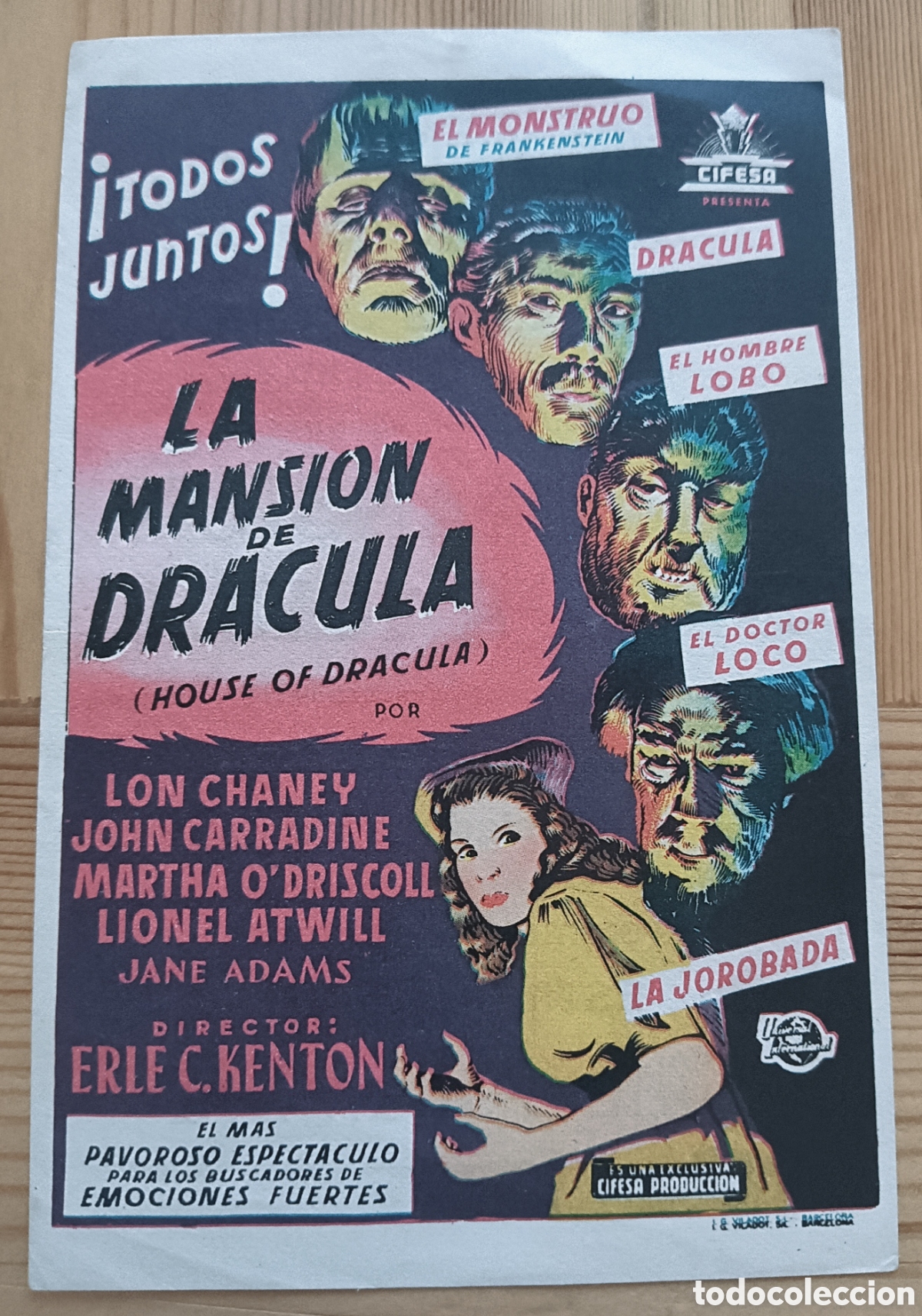 Cine: LA MANSI&Oacute;N DE DRACULA, LON CHANEY, JHON CARRADINE, CON PUBLICIDAD