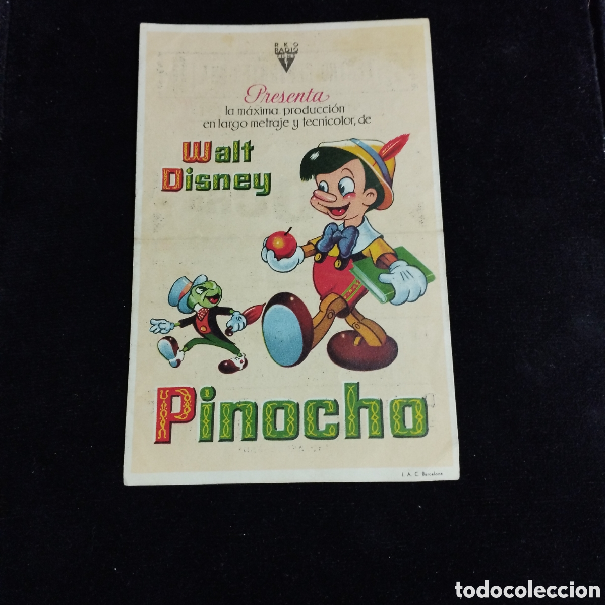 Cine: Programa de cine, sencillo. Pinocho. Walt Disney. Marzo-1945. Teatro Cervantes Sax.