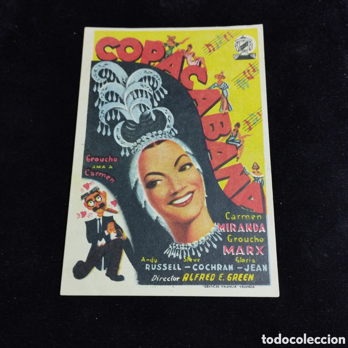 Cine: Programa de cine, sencillo. Copacabana. Carmen Miranda. Groucho Marx. 1950. Cervantes Sax