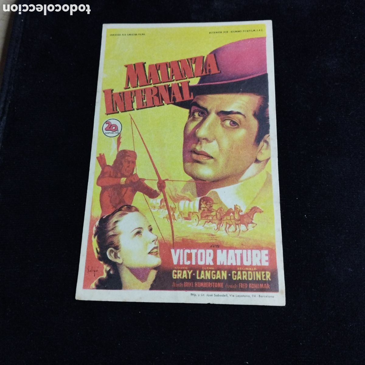 Cine: Programa de cine, sencillo. Matanza Infernal. V&iacute;ctor Mature. 1949. Domenech Rub&iacute;