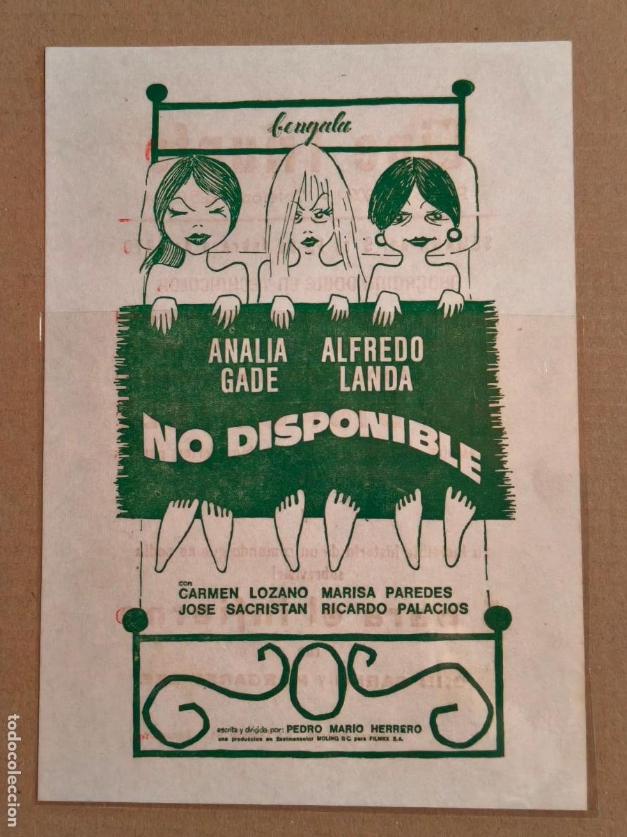 Folhetos de m&atilde;o de filmes antigos de cinema: ANALIA GADE NO DISPONIBLE PROGRAMA DE CINE 1970