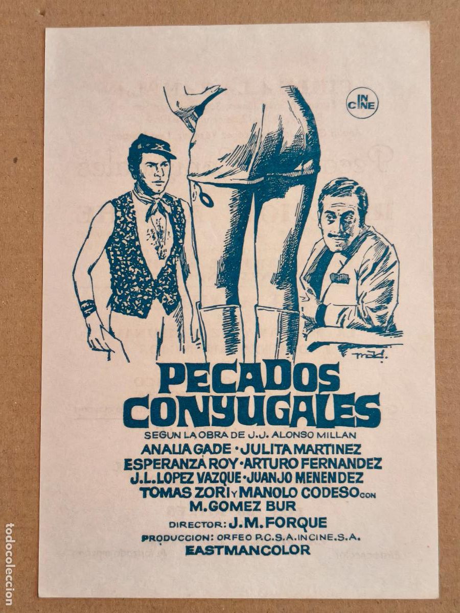 Folhetos de m&atilde;o de filmes antigos de cinema: ANALIA GADE PECADOS CONYUGALES PROGRAMA DE CINE 1969
