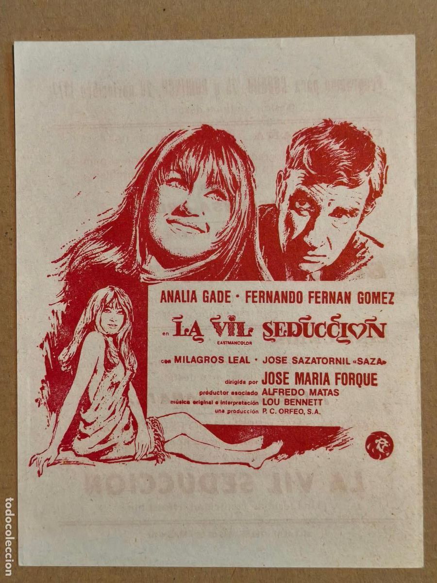 Cine: ANALIA GADE LA VIL SEDUCCION PROGRAMA DE CINE 1972