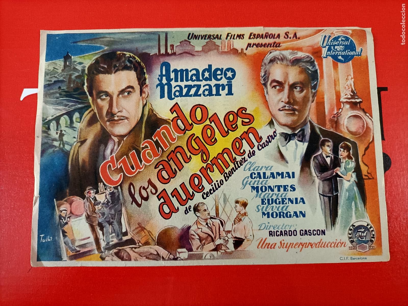 Folhetos de m&atilde;o de filmes antigos de cinema: CUANDO LOS &Aacute;NGELES DUERMEN. AMADEO NAZZARI, C/P. TEATRO CERVANTES. 1948 BUEN ESTADO. AL