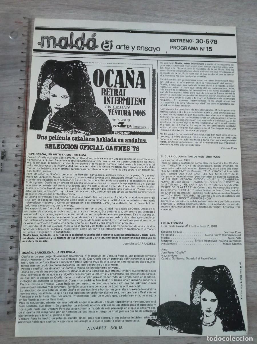 Cine: OCA&Ntilde;A RETRAT INTERMITENT, VENTURA PONS, CINE MALD&Aacute;, 1978