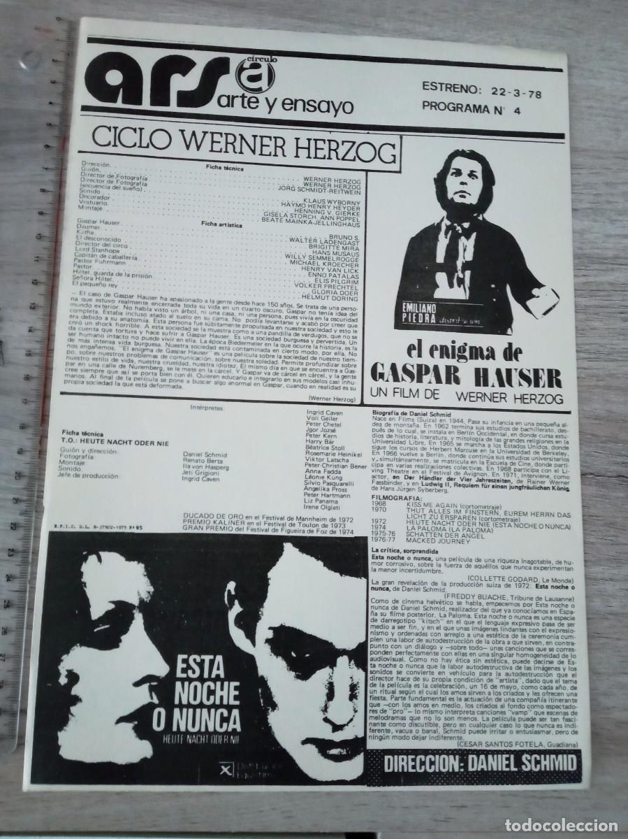 Cine: EL ENIGMA DE GASPAR HAUSER, ESTA NOCHE O NUNCA, CINE ARS, 1978