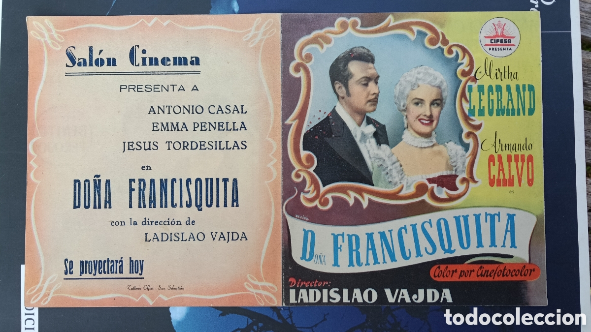 Cine: Folleto de mano, Do&ntilde;a Francisquita,detr&aacute;s sal&oacute;n cinema , Alca&ntilde;iz