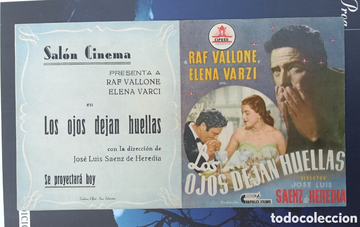 Cine: Folleto de mano, los ojos dejan huellas ,Raf Vallone, sal&oacute;n cinema , Alca&ntilde;iz