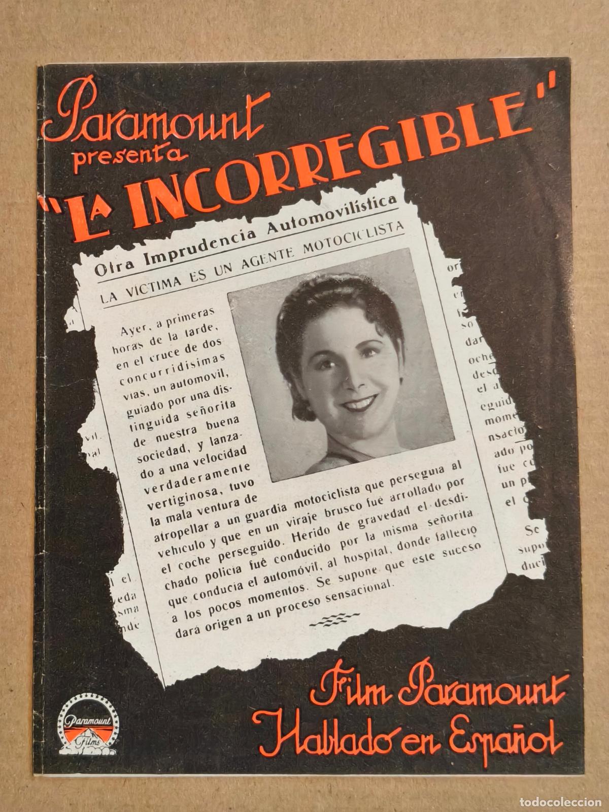 Cine: LA INCORREGIBLE PROGRAMA DE CINE 1932