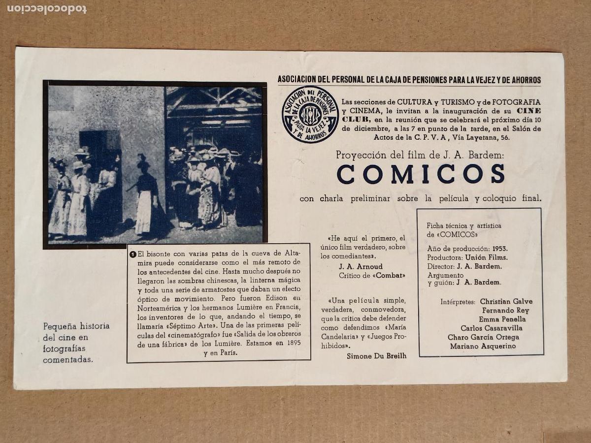 Cine: COMICOS BARDEM PROGRAMA DE CINE 1953