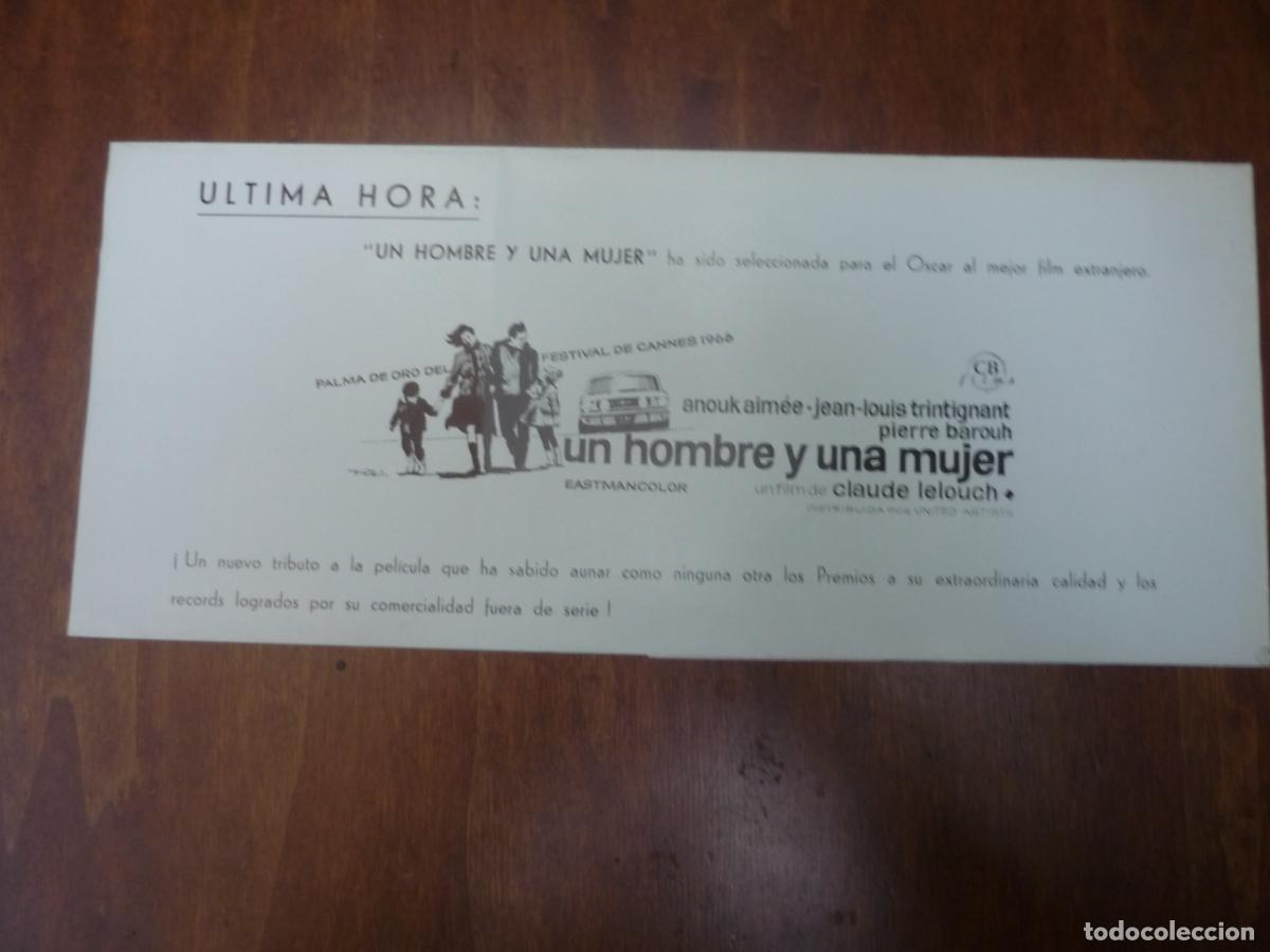 Cine: un hombre y una mujer - folleto mano original - claude lelouch anouk aimee jean louis trintignant