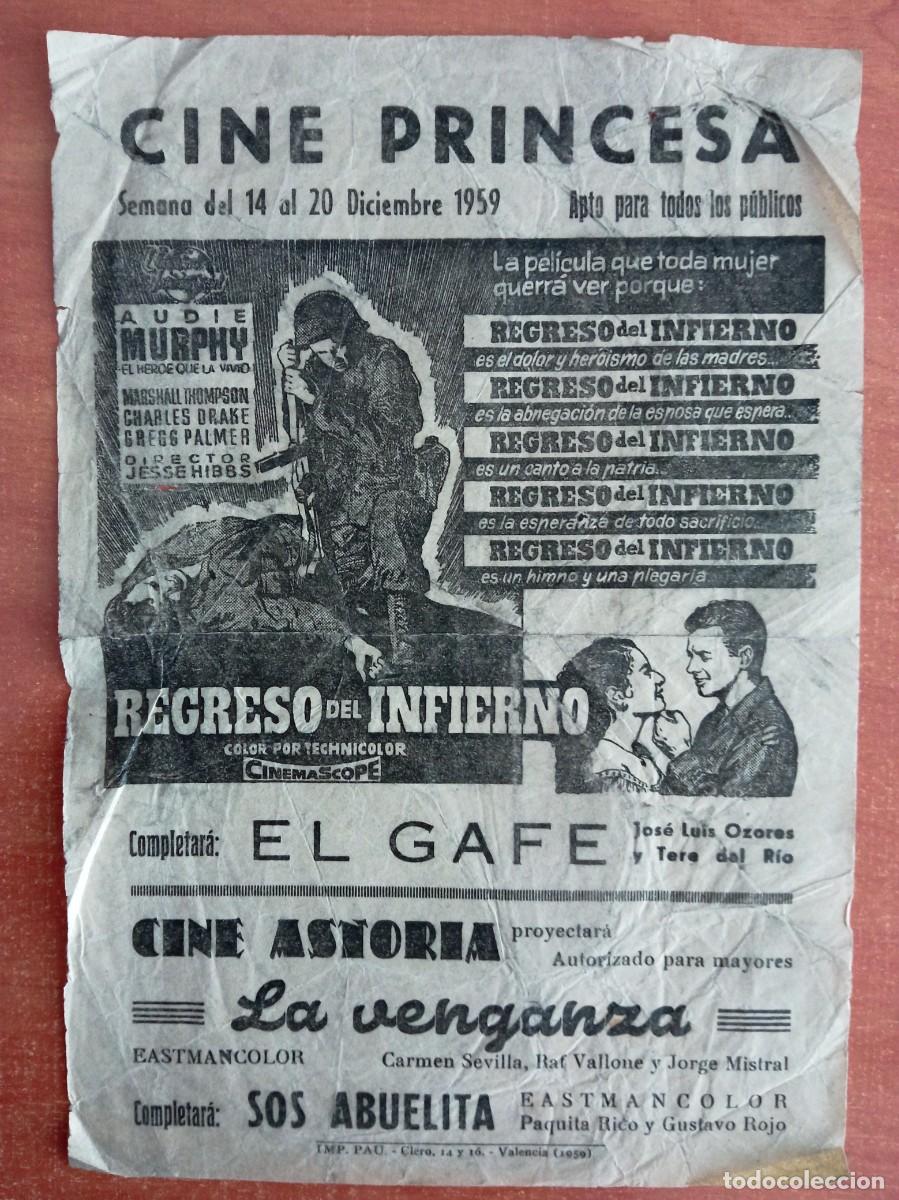 Cinema: REGRESO DEL INFIERNO, AUDIE MURPHY, PROGRAMA LOCAL DEL CINE PRINCESA DE VALENCIA, 1959