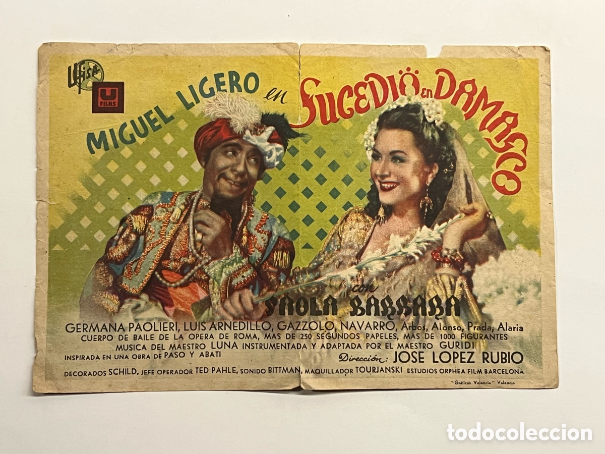 Cine: SUCEDI&Oacute; EN DAMASCO, con Miguel Ligero.. CINE Princesa, Valencia (a.1944) DESLUCIDO !!