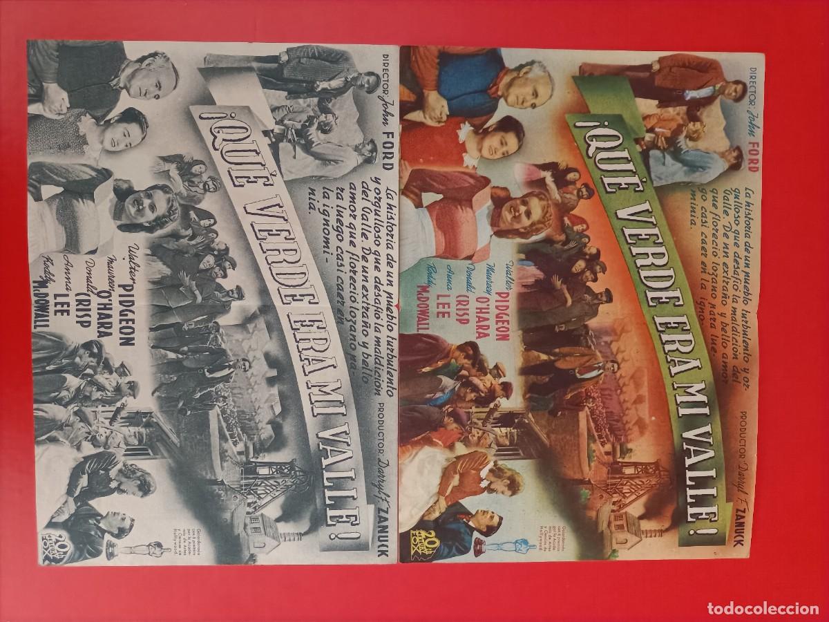 Cine: QU&Eacute; VERDE ERA MI VALLE. LOTE DE 2 EN COLOR DISTINTO. C/P, TEATRO VILLAMARTA Y CINE ROMA.