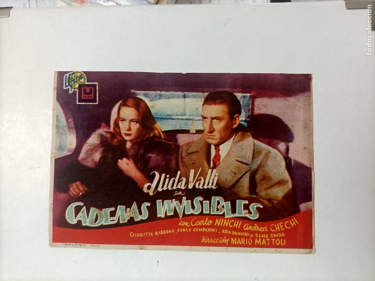Cine: CADENAS INVISIBLES, ALIDA VALLI. CON PUBLICIDAD TEATRO VICTORIA EUGENIA.