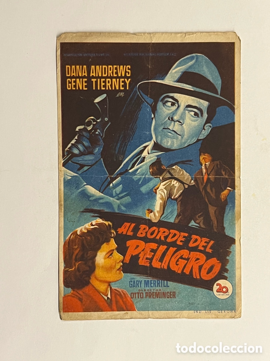 Cine: Cine Cervantes de Albalat dels Sorells. Programa de mano.. Al borde del Peligro (a.1952)