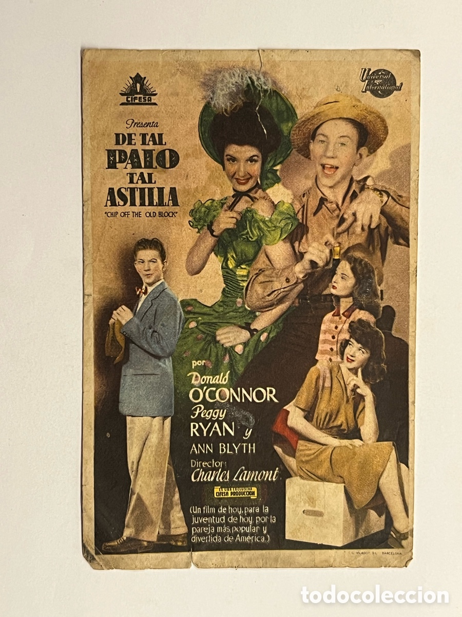 Cine: ALFAFAR (Valencia) Cine Alfafar. Folleto. De tal palo tal astilla.. Donald O&rsquo;Connor, Peggy Ryan..