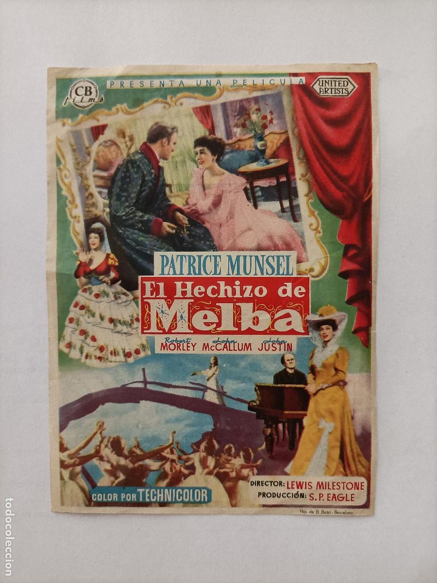  Foglietti di film di film antichi di cinema: EL HECHIZO DE MELBA. PATRICE MUNSEL, C/P. TAMPON ARCINEMA BARCELONA. PERFECTO ESTADO.