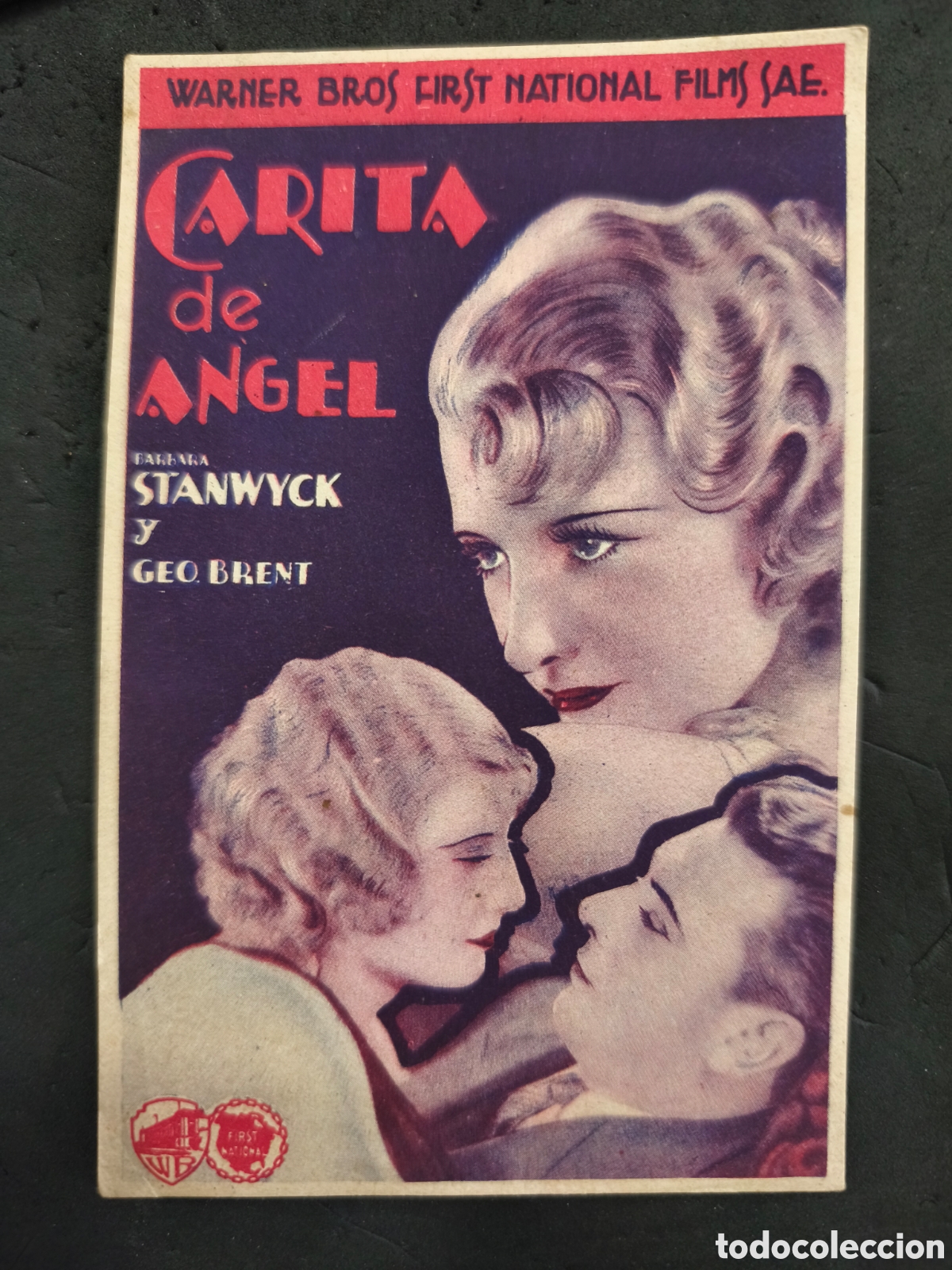  Flyers Publicitaires de films Anciens: CARITA DE ANGEL PROGRAMA TARJETA WARNER BARBARA STANWYCK GEORGE BRENT JOHN WAYNE