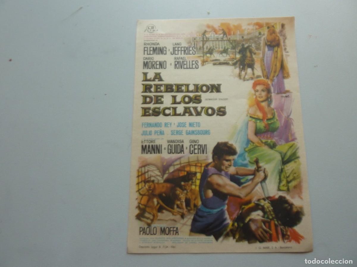 Cine: Folleto de cine LA REBELION DE LOS ESCLAVOS con publicidad