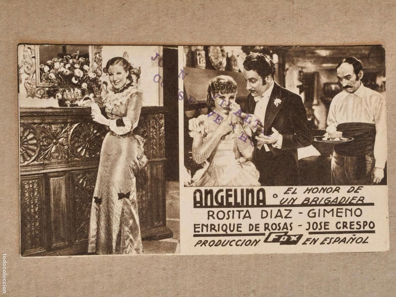 Cine: ANGELINA O EL HONOR DE UN BRIGADIER PROGRAMA DE CINE 1935
