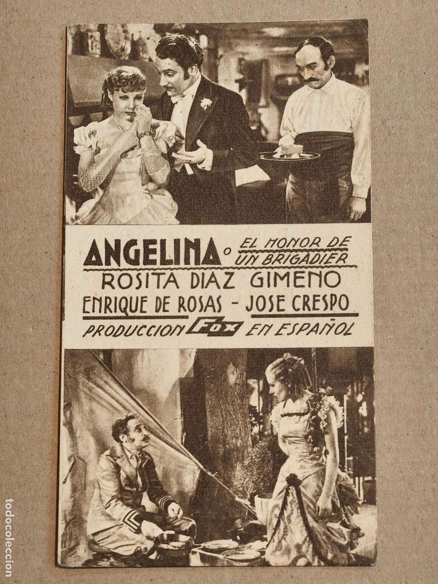 Cine: ANGELINA O EL HONOR DE UN BRIGADIER PROGRAMA DE CINE 1935