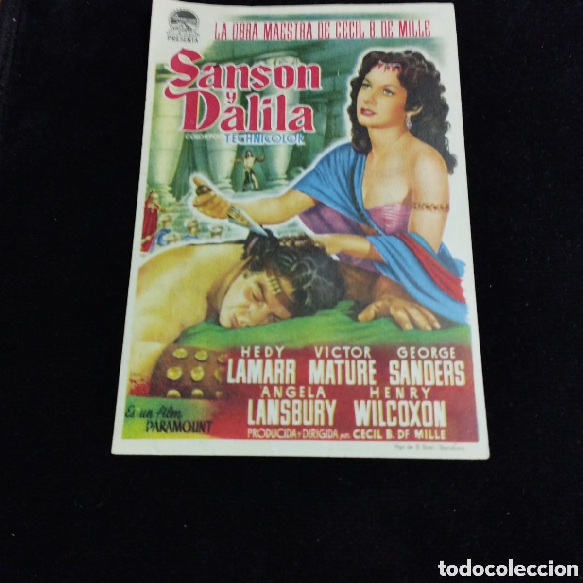 Cine: Programa de cine, sencillo. Sans&oacute;n y Dalila. Hedy Lamarr. V&iacute;ctor Mature. 1954. Cine Ateneo