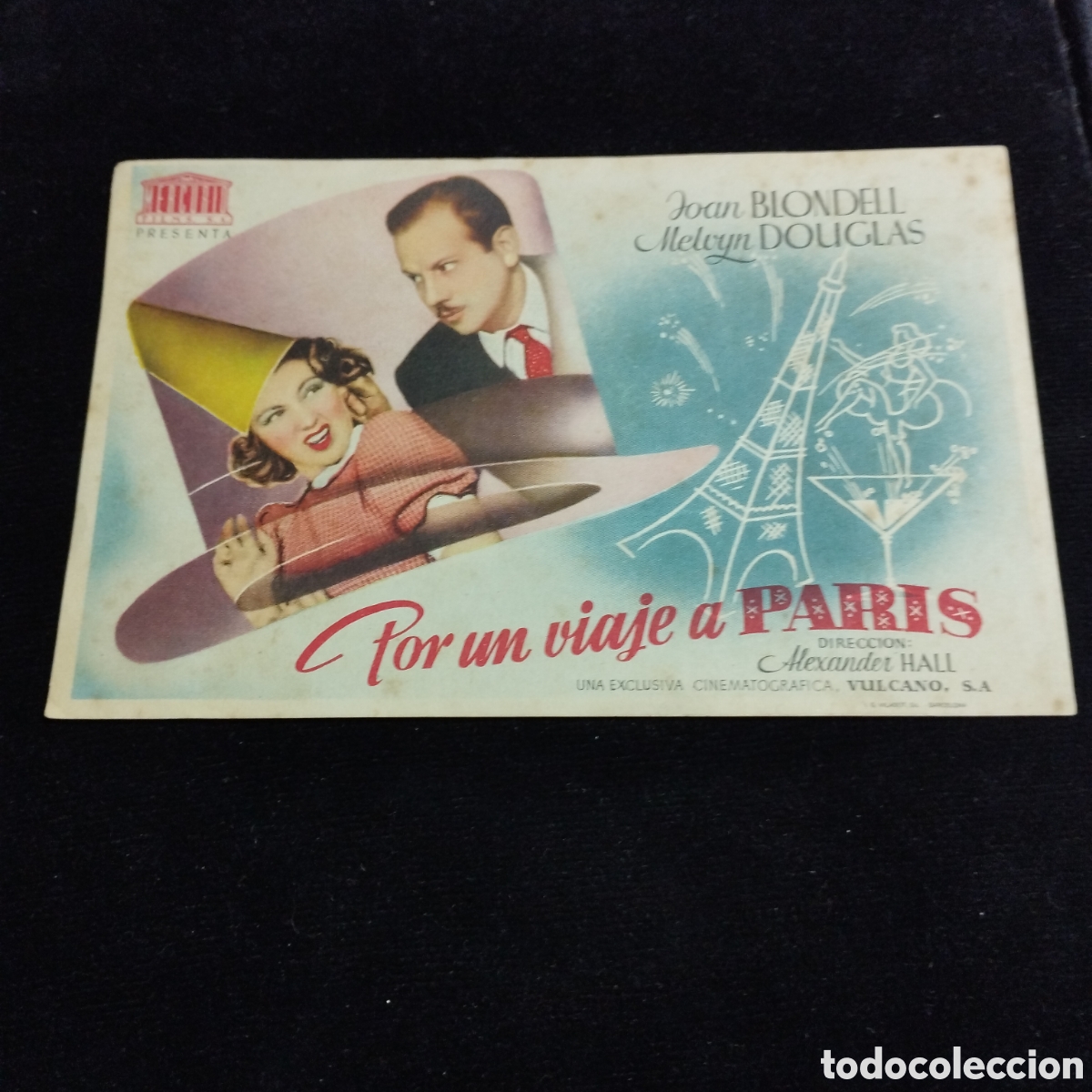 Cine: Programa de cine, sencillo. Por un viaje a Par&iacute;s. Joan Brondell. Mervyn Douglas. Sp