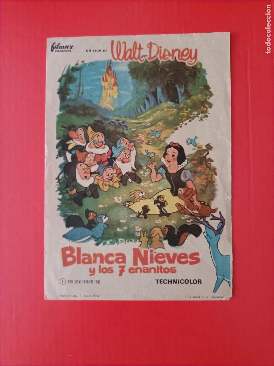 Cine: PROGRAMA. WALT DISNEY, BLANCA NIEVES Y LOS 7 ENANITOS, S/P. TAMA&Ntilde;O 14,5X 10,5.
