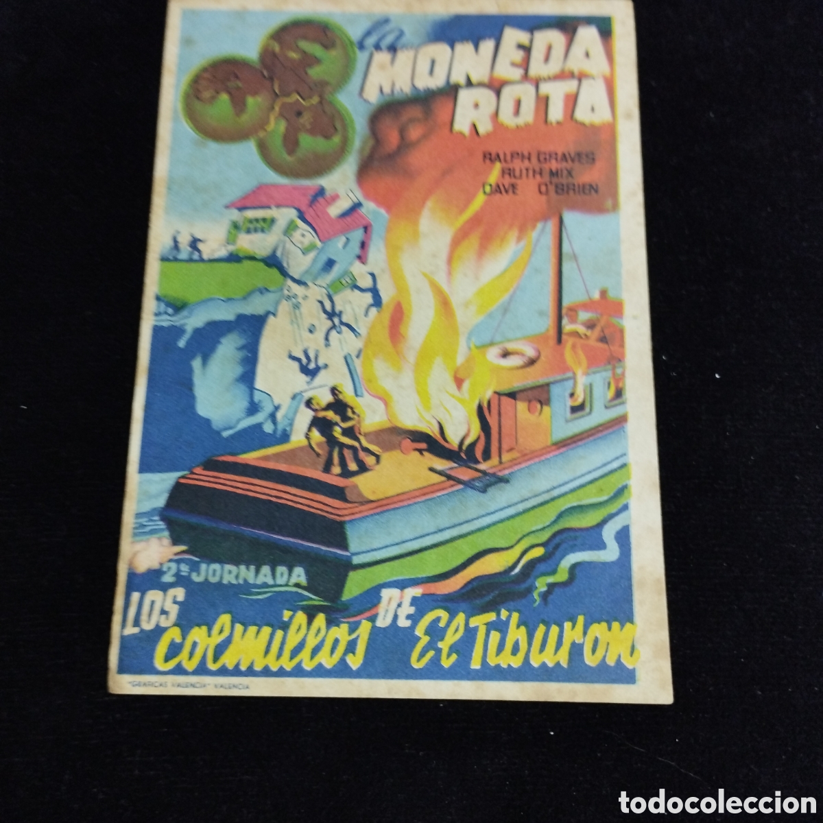 Cine: Programa de cine, sencillo. La moneda rota. 2&ordf; Jornada. Los colmillos del tibur&oacute;n. 1947. Cine Domene