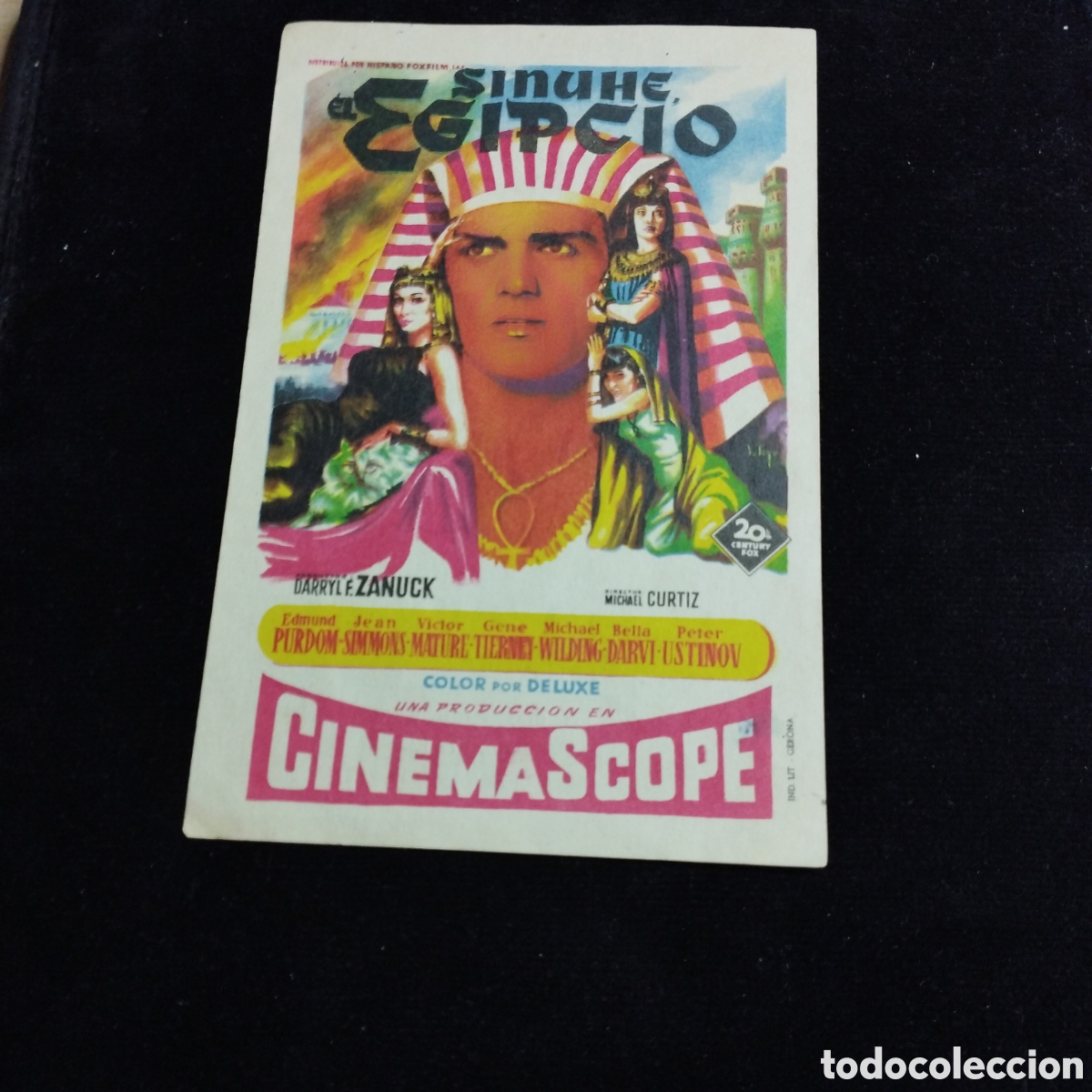 Cine: Programa de cine, sencillo. Sinuhe el egipcio. Edmund Purdom. Jean Simmons. 1955. Monumental Matar&oacute;