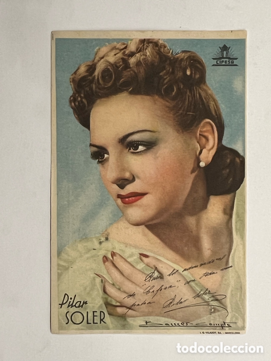 Cine: PILAR SOLER.. CIFESA, publicidad reverso Almacenes Eugenio Cortes Quirell.. BADAJOZ