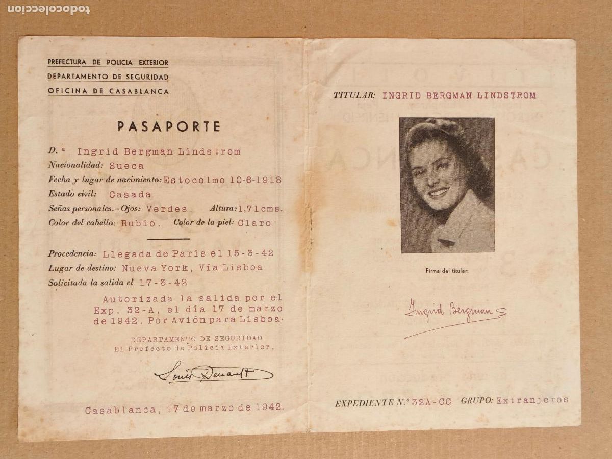 Cine: CASABLANCA PASAPORTE PROGRAMA DE CINE 1941