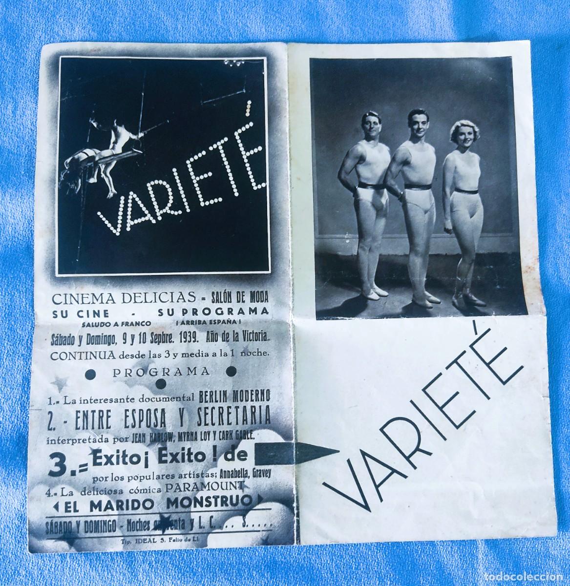 Cine: PROGRAMA DOBLE VARIETE CINEMA DELICIAS A&Ntilde;O 1939