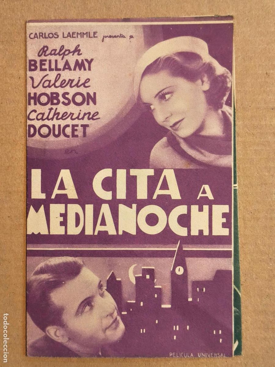 Cine: LA CITA A MEDIANOCHE PROGRAMA DE CINE 1935