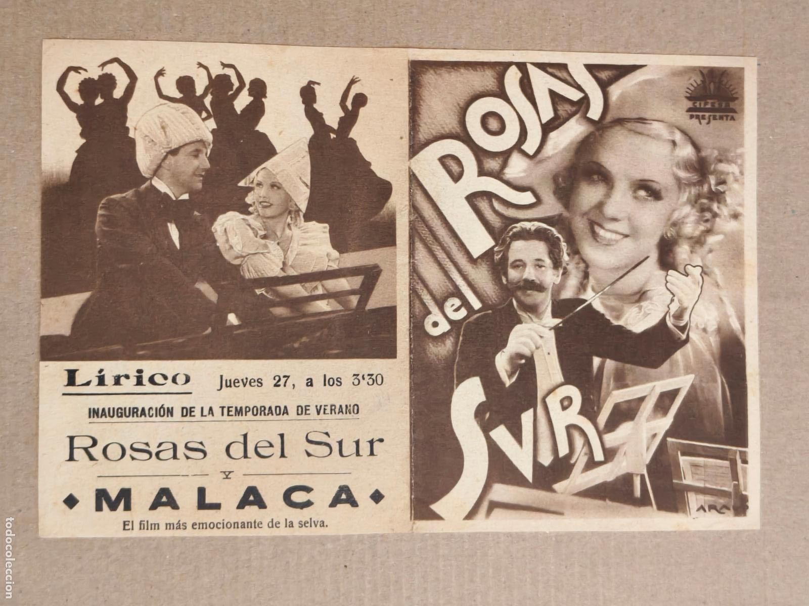 Cine: ROSAS DEL SUR PROGRAMA DE CINE 1938