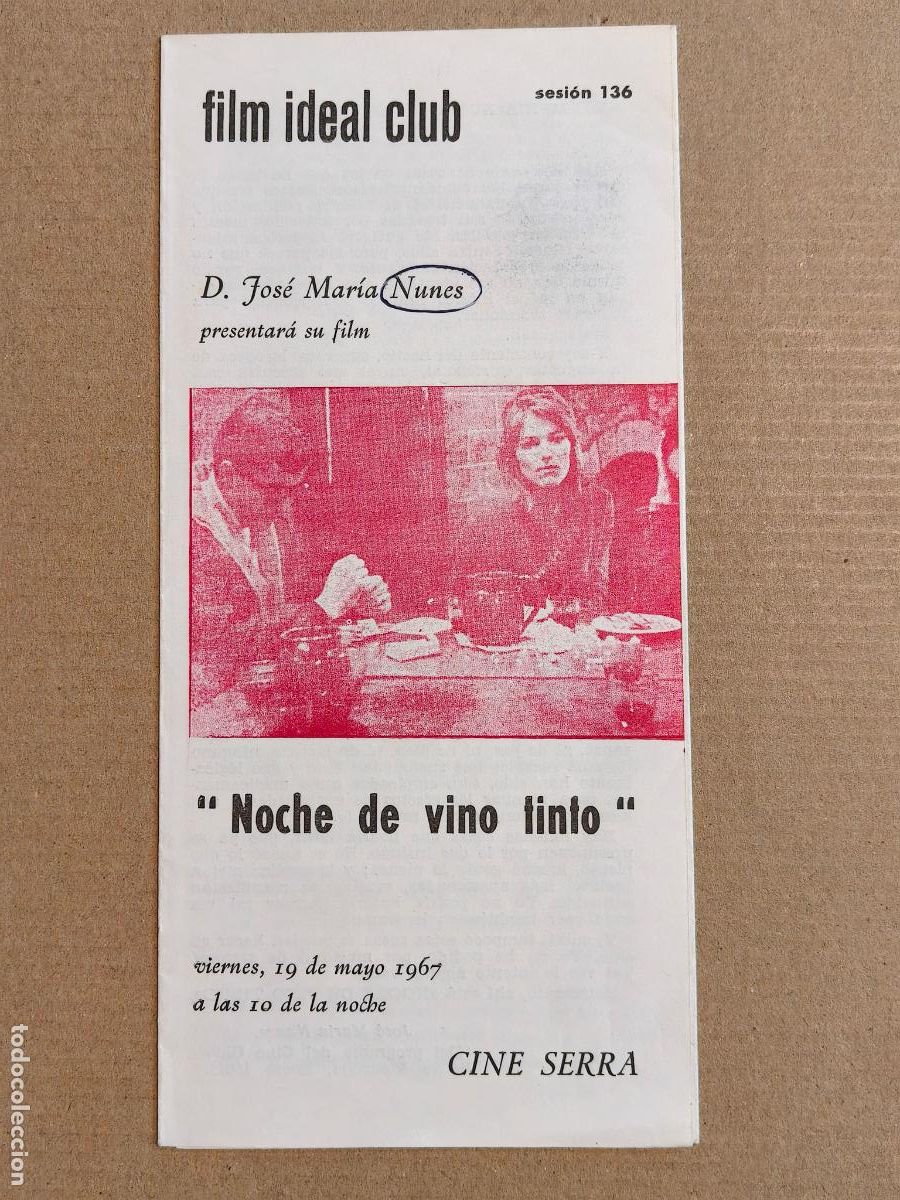 Cine: NOCHE DE VINO TINTO PROGRAMA DE CINE 1967