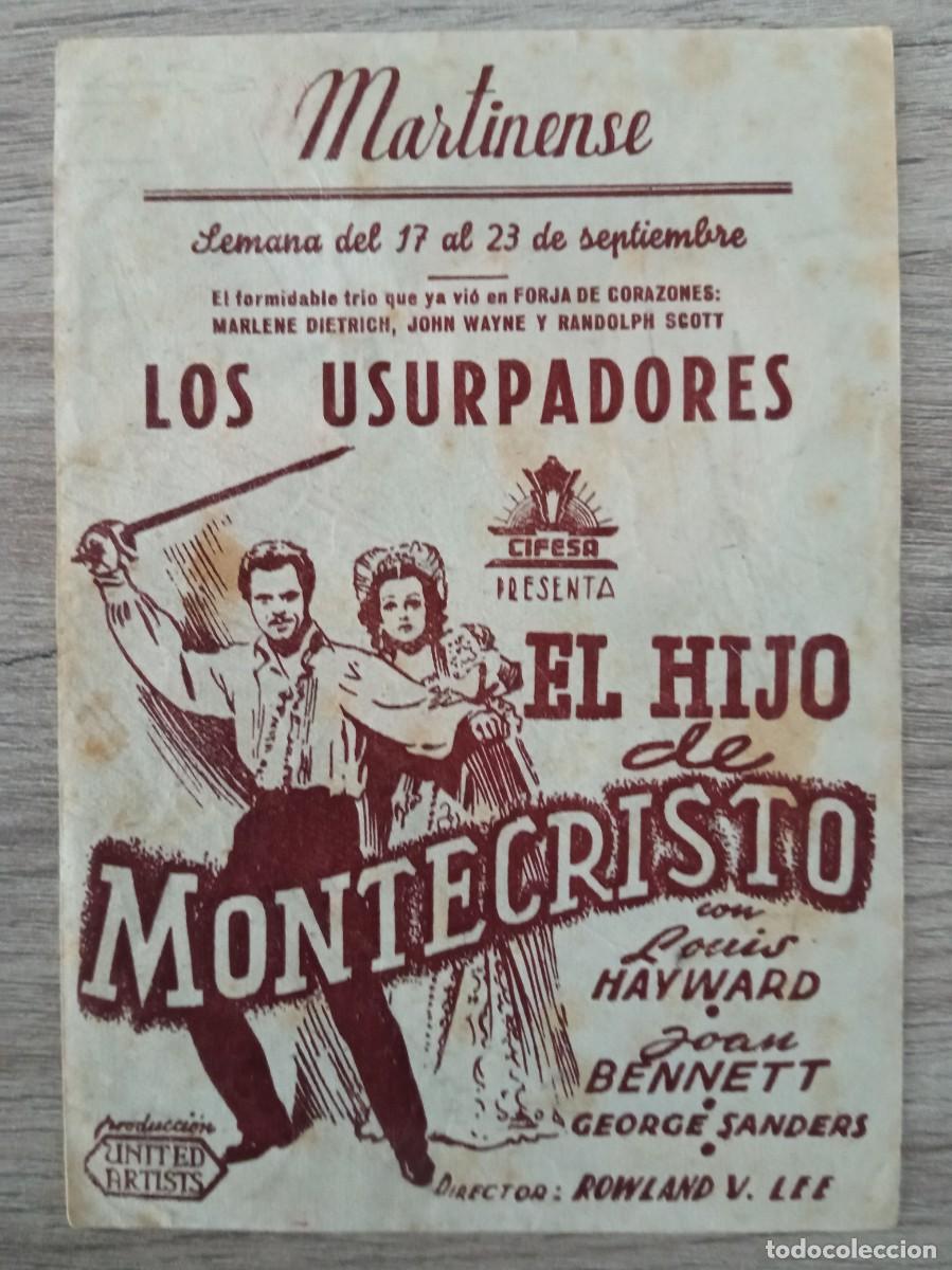 Cine: EL HIJO DE MONTECRISTO, CLICH&Eacute; DETR&Aacute;S DE LOS USURPSDORES, CINE MARTINENSE