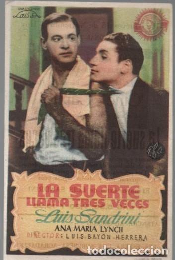 Cine: PROGRAMA DE CINE: LA SUERTE LLAMA TRES VECES PC-1192