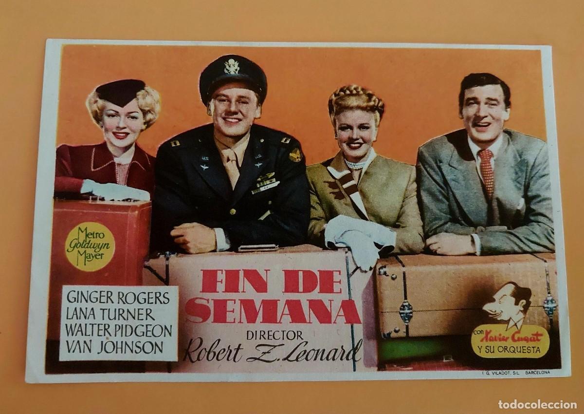 Cine: Fin de Semana Ginger Rogers Lana Turner Con Publicidad al dorso A&ntilde;o 1945 Cine Victoria y Nacional
