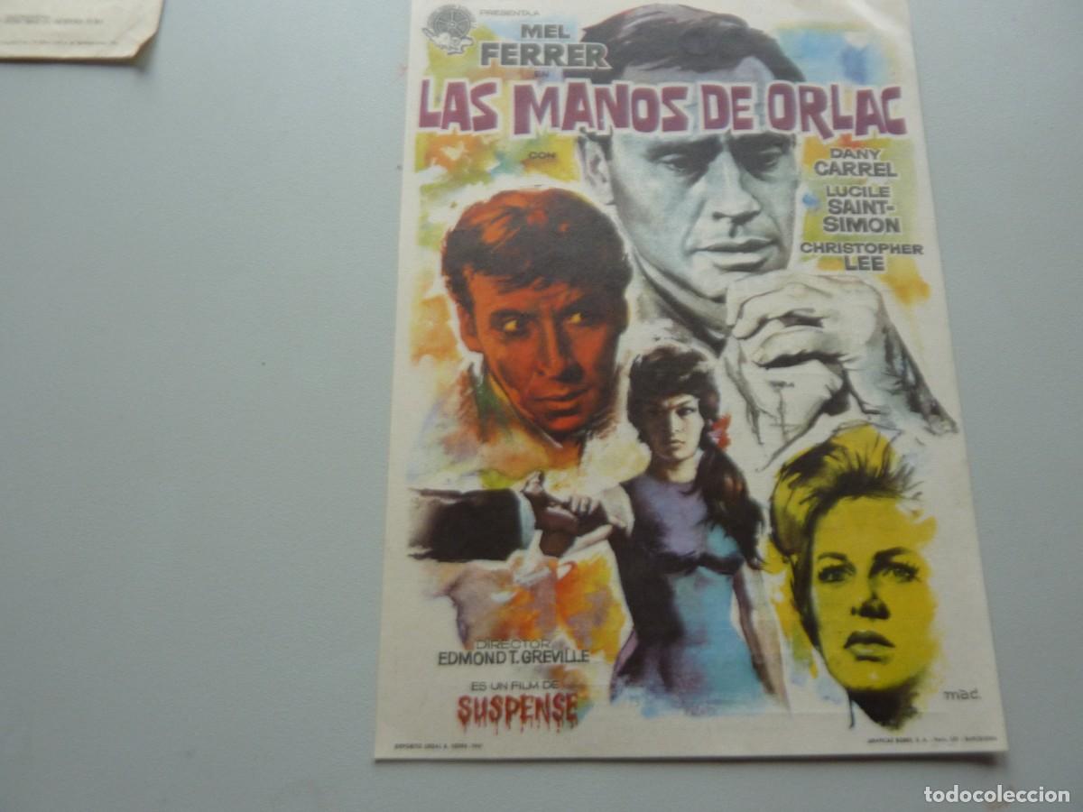 Kino: Folleto de cine LAS MANOS DE ORLAC con publicidad