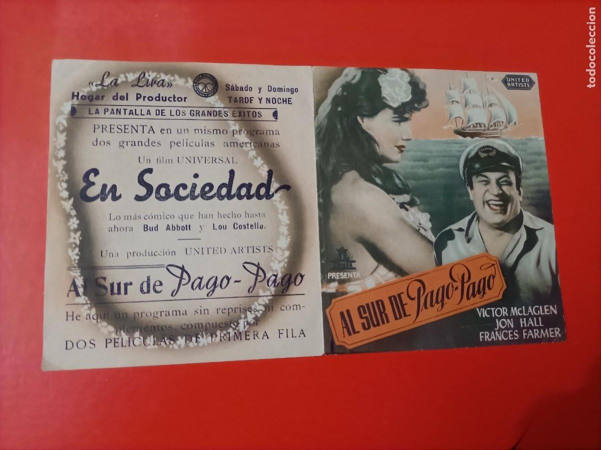 Cine: AL SUR DE PAGO PAGO. VICTOR McLAGLEN. C/P. LA LIRA HOGAR DEL PRODUCTOR. ES DOBLE.