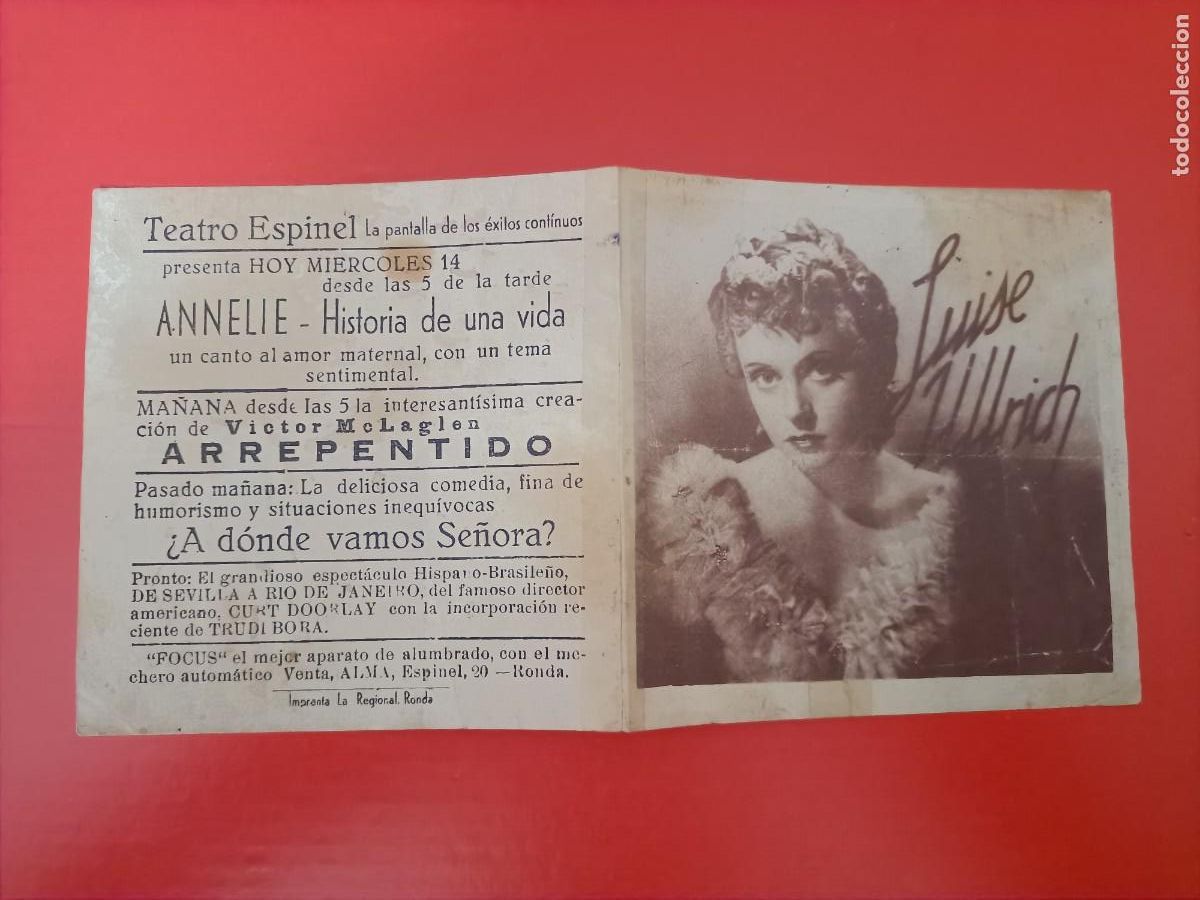 Kino: ANNELIE. LUISE ULRICH, WERNER KRAUS. C/P. TEATRO ESPINEL, RONDA