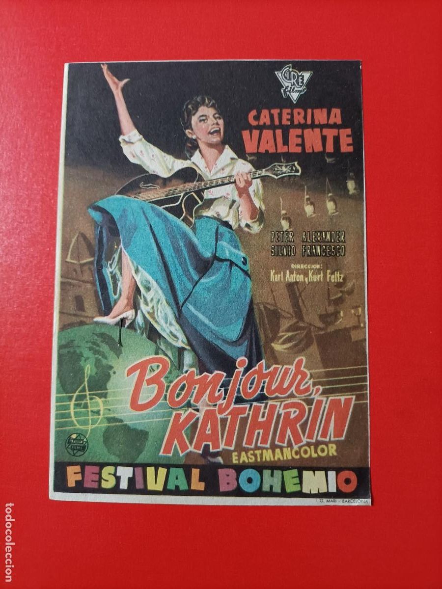 Cine: BONJOUR KATHRIN. CATERINA VALENTE. C/P. TEATRO CERVANTS. M&Aacute;LAGA. EST&Aacute; NUEVO.