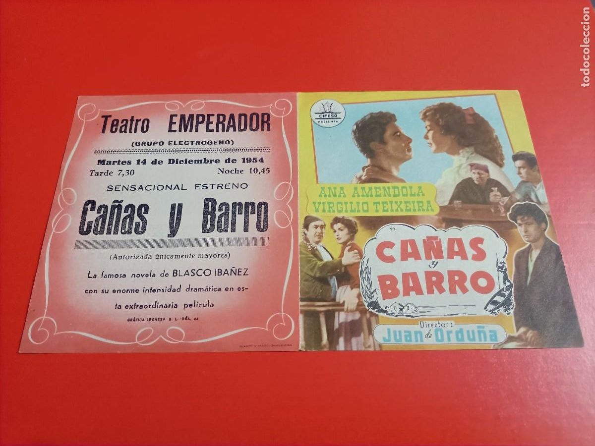 Cine: CA&Ntilde;AS Y BARRO. C/P. TEATRO EMPERADOR. VIRGILIO TEXEIRA, ANA AMENDOLA. EST&Aacute; NUEVO.