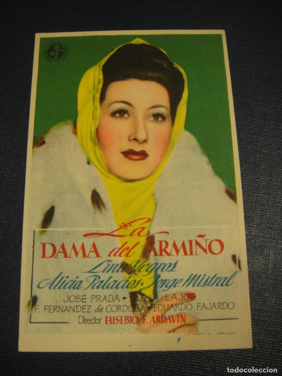Cine: la dama del armi&ntilde;o - folleto de mano - publicidad cine alhambra , zaragoza